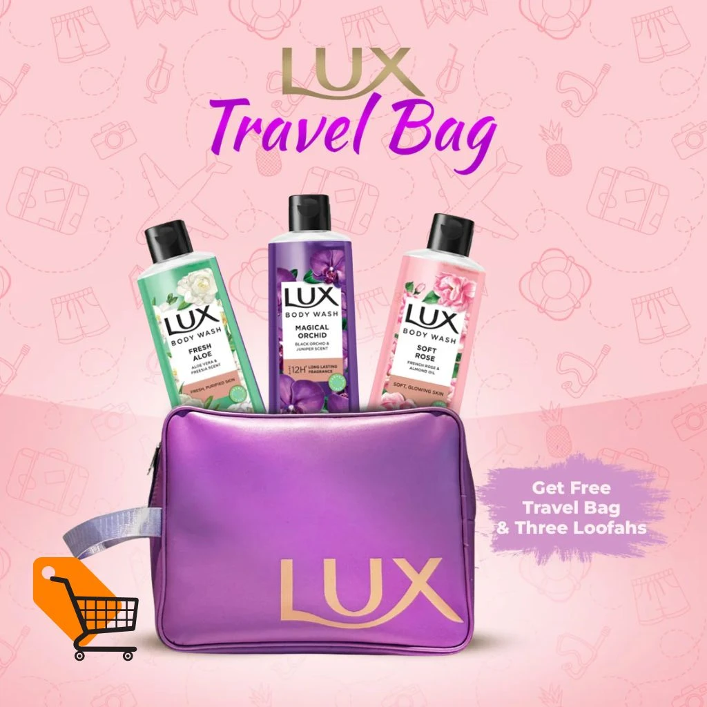 Buy 3 Lux Body Wash (Aloe Vera, Black Orchid, French Rose 245ml) Get Travel Bag FREE