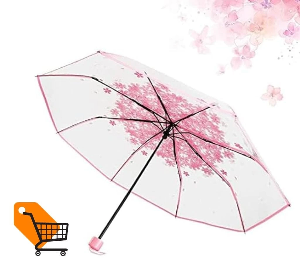 Cherry Blossom Korean Version Three Fold Transparent Umbrella