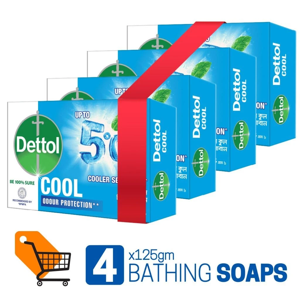 Dettol Cool With Odour Protection Bathing Soap Bar Combo Pack (75gm X 4)