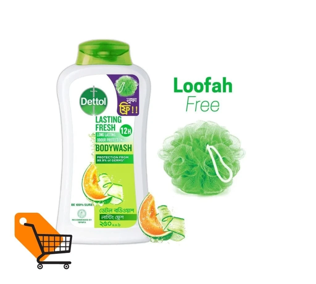 Dettol Lasting Fresh Bodywash 250ml (Free Loofah)