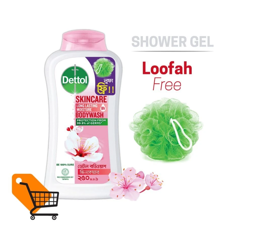 Dettol Skincare Long Lasting Moisture Body Wash 250ml (Free Loofah)