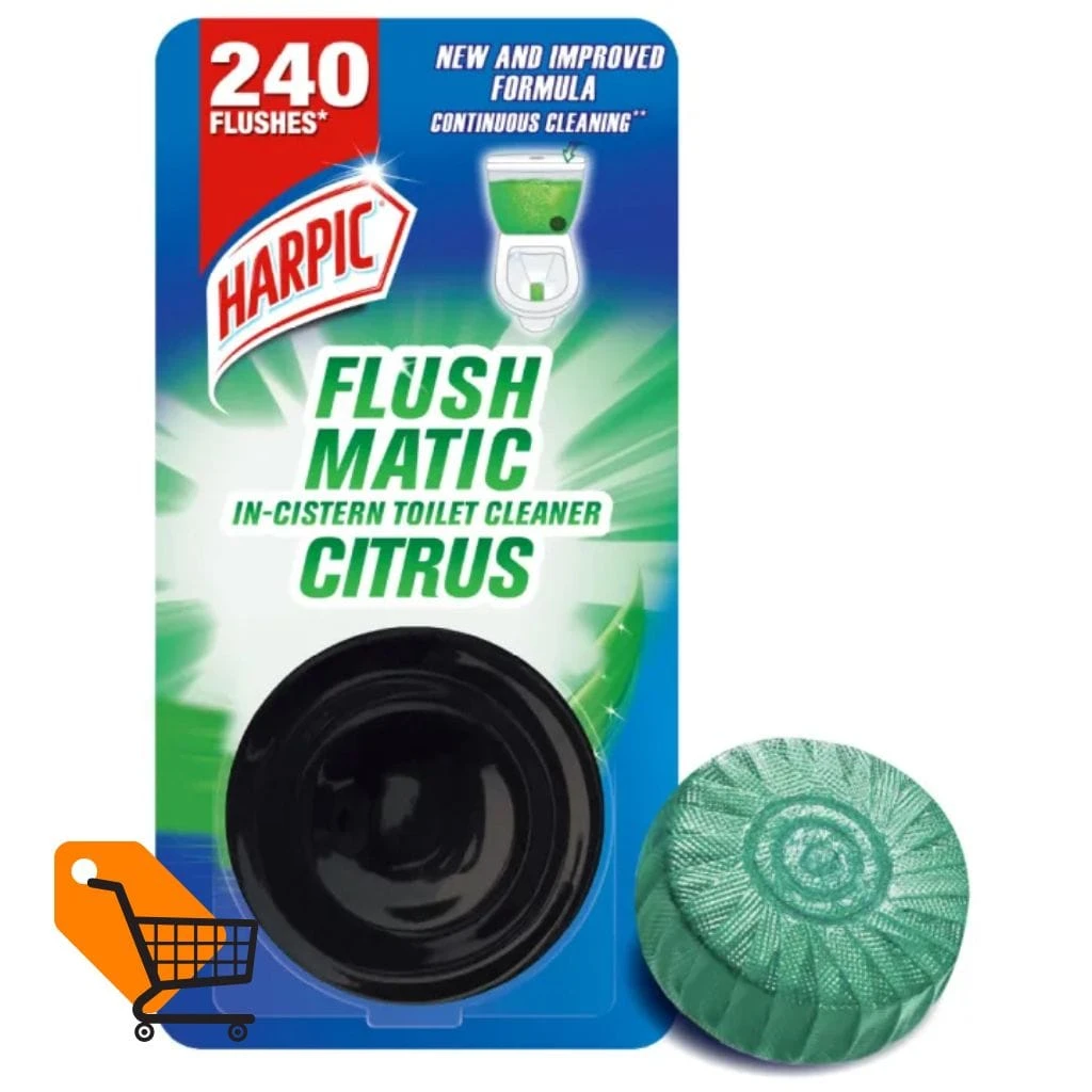 Harpic Flushmatic Citrus In Cistern Toilet Cleaner Block (50g) Automatic Cleaning with Every Flush