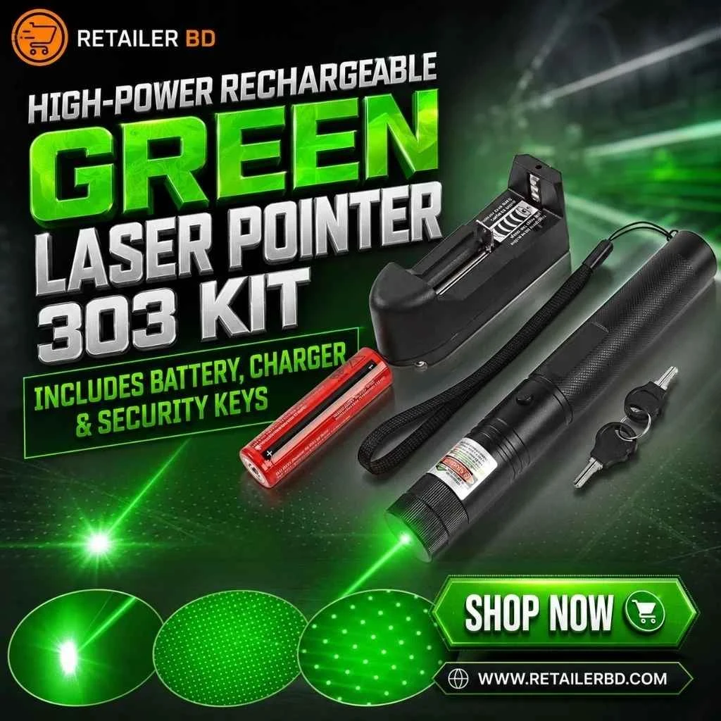 High-Power Rechargeable Green Laser Pointer 303 Kit – Includes Battery, Charger & Security Keys