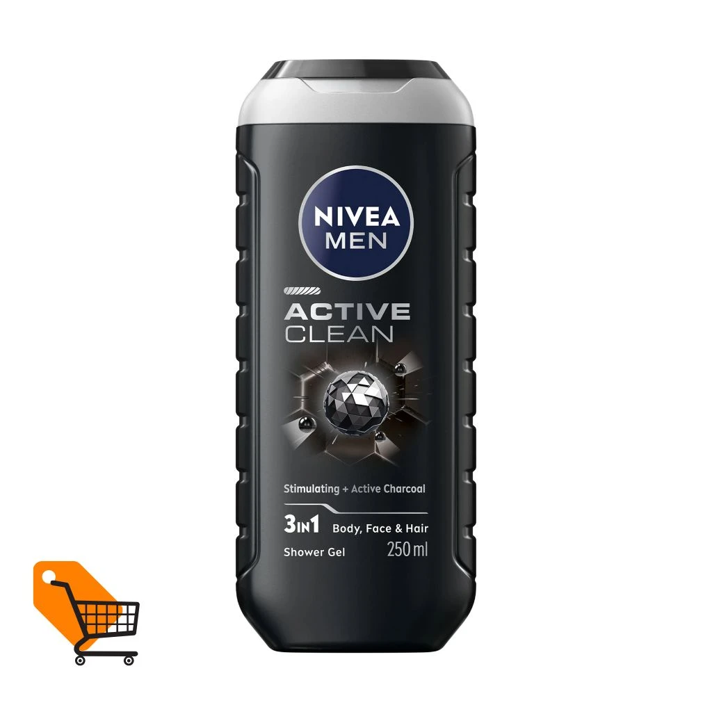 NIVEA MEN Active Clean 3in1 Body, Face & Hair Shower Gel 250ml