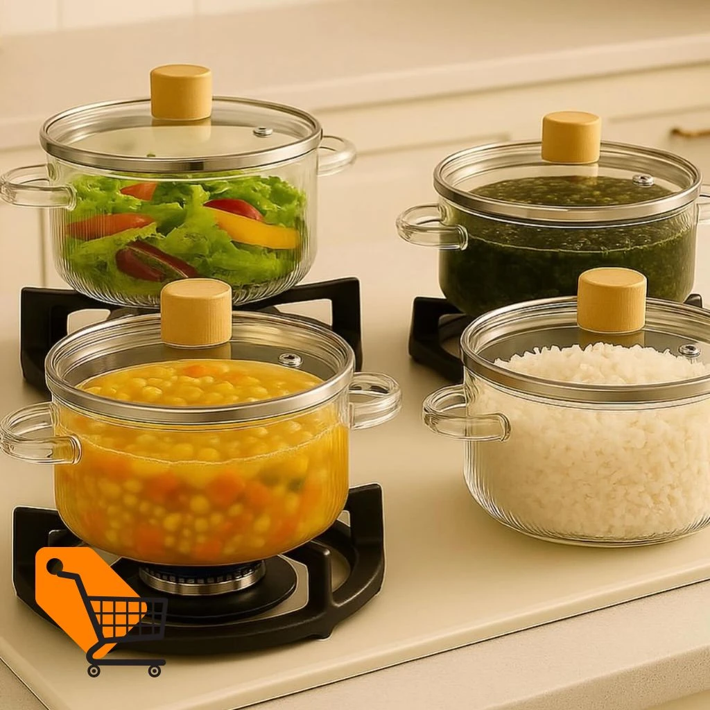 Transparent High Borosilicate Double Ear Cooking Glass Pot 3.5L - Photo 2
