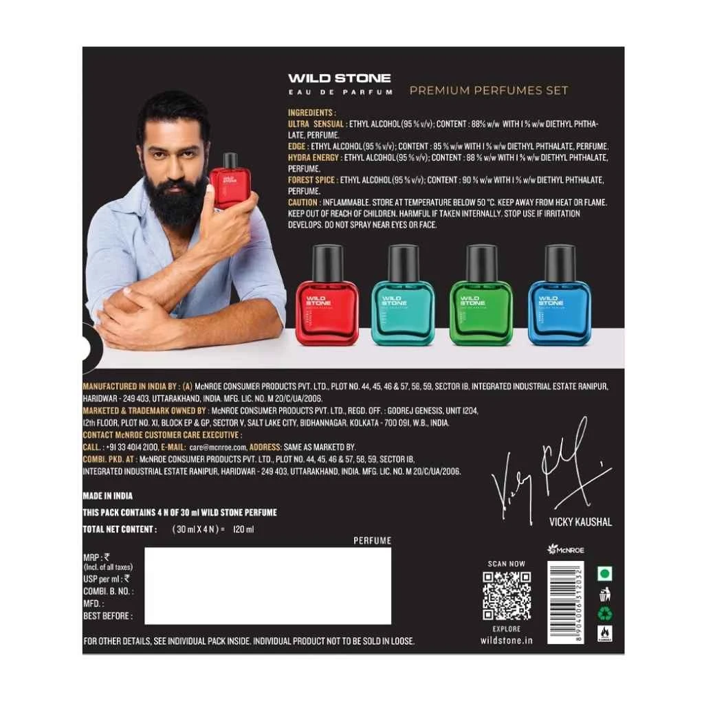 Wild Stone Edge, Forest Spice, Hydra Energy and Ultra Sensual Perfume Combo for Men, Long Lasting Smell | Pack of 4 (30ml each) - Photo 2