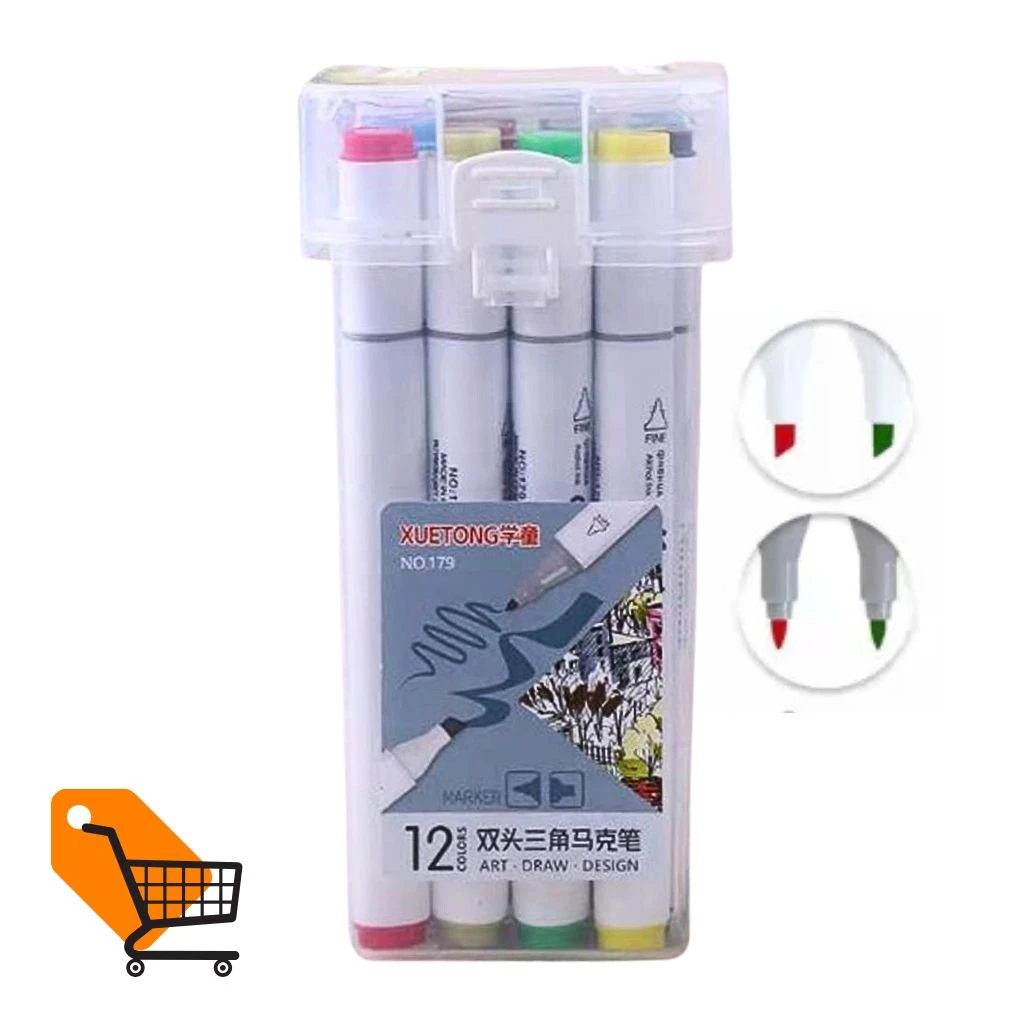 XUETONG Alcohol Dual Tip Art Marker Set 12 Colors